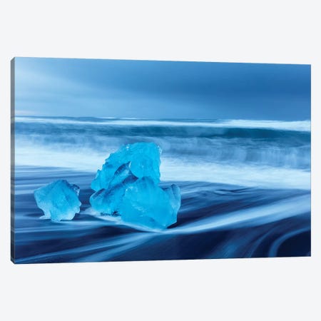 Diamond ice chards from calving icebergs on black sand beach, Jokulsarlon, south Iceland V Canvas Print #UCK33} by Chuck Haney Art Print