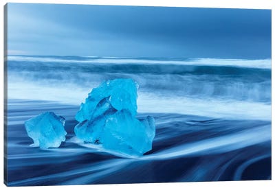 Diamond ice chards from calving icebergs on black sand beach, Jokulsarlon, south Iceland V Canvas Art Print - Chuck Haney