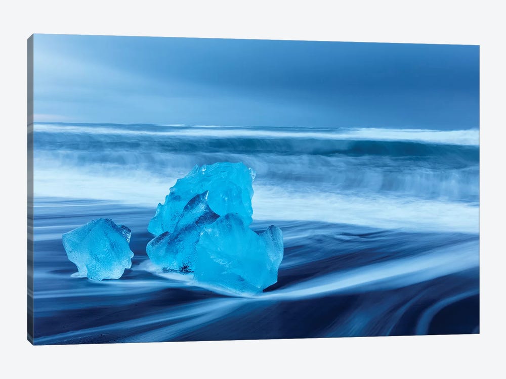 Diamond ice chards from calving icebergs on black sand beach, Jokulsarlon, south Iceland V by Chuck Haney 1-piece Canvas Art