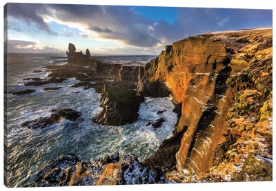 Dramatic cliffs at Londrangar sea stacks, Snaefellsnes Peninsula, Iceland I Canvas Art Print - Cliff Art