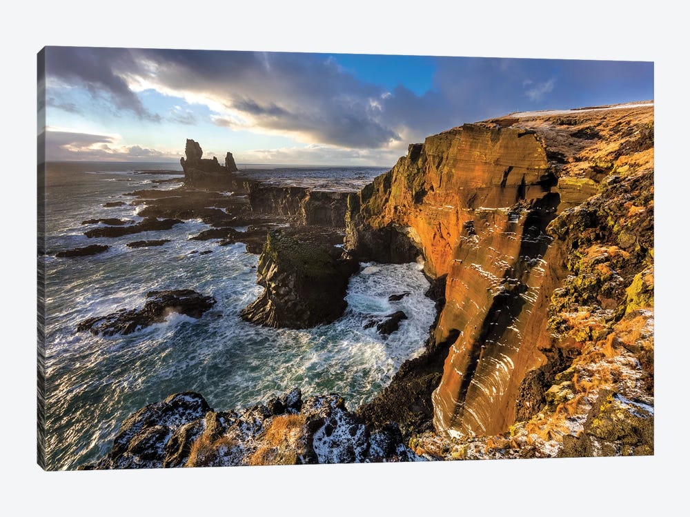 Dramatic cliffs at Londrangar sea stacks, Snaefellsnes Peninsula, Iceland I by Chuck Haney 1-piece Canvas Art Print