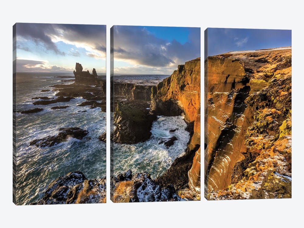 Dramatic cliffs at Londrangar sea stacks, Snaefellsnes Peninsula, Iceland I by Chuck Haney 3-piece Canvas Art Print