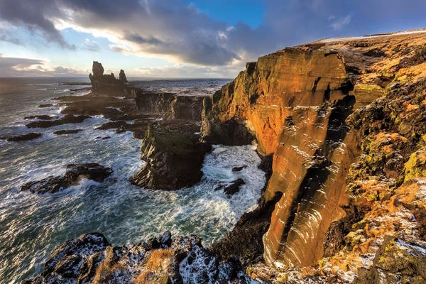 Snaefellsnes: Dramatic cliffs at Londrangar sea stacks, Snaefellsnes Peninsula, Iceland I by Chuck Haney