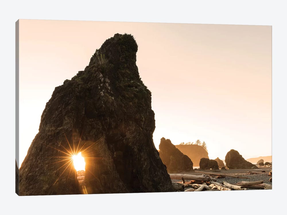Sunset along sea stacks on Ruby Beach in Olympic National Park, Washington State, USA by Chuck Haney 1-piece Canvas Art Print