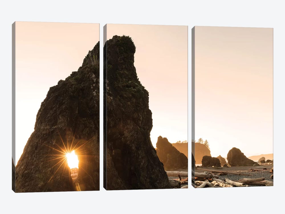 Sunset along sea stacks on Ruby Beach in Olympic National Park, Washington State, USA by Chuck Haney 3-piece Canvas Print