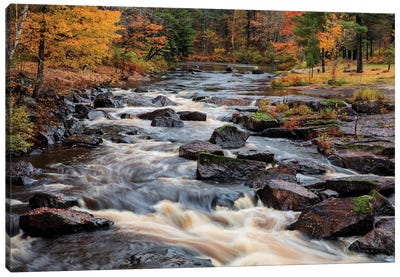 The Middle Branch of the Escanaba River Rapids in autumn, Palmer, Michigan USA Canvas Art Print - Michigan Art