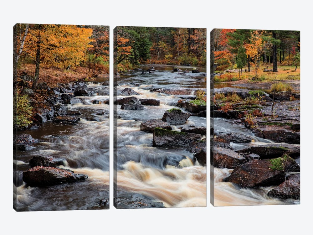 The Middle Branch of the Escanaba River Rapids in autumn, Palmer, Michigan USA by Chuck Haney 3-piece Canvas Wall Art