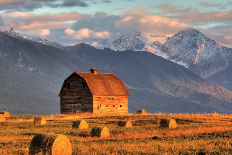 Dupuis Barn With Mission Range In The Background, Ronan, Lake County, Montana, USA