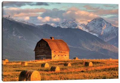 Dupuis Barn With Mission Range In The Background, Ronan, Lake County, Montana, USA Canvas Art Print - Farm Art