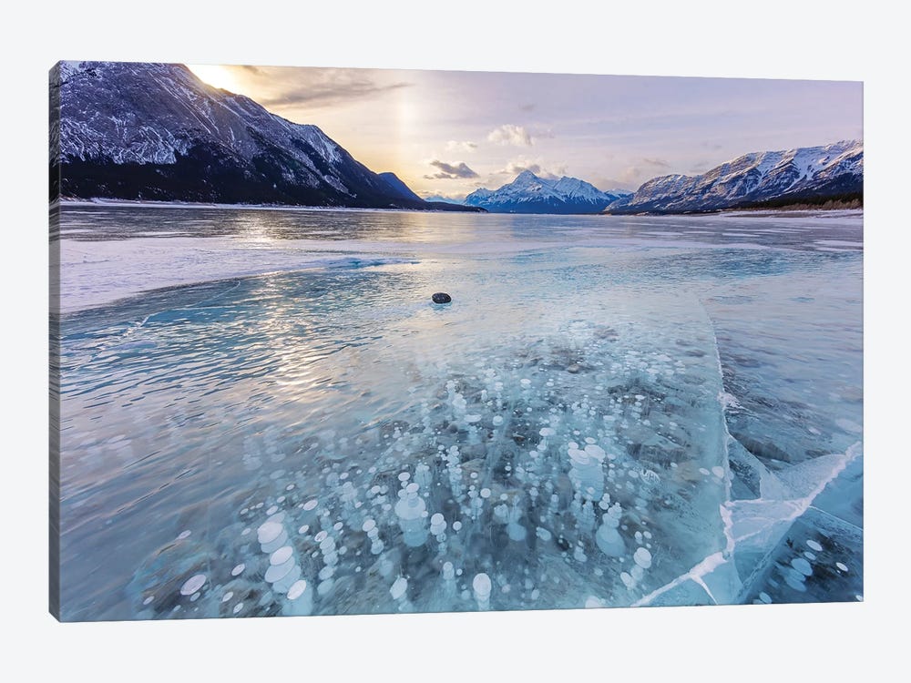 Methane ice bubbles under clear ice on Abraham Lake near Nordegg, Alberta, Canada by Chuck Haney 1-piece Canvas Artwork