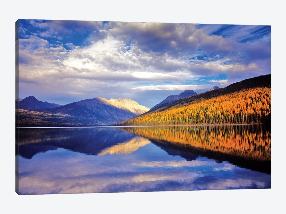 Cloudy Autumn Landscape And Its Reflection, Kintla Lake, Glacier National Park, Flathead County, Montana, USA by Chuck Haney 1-piece Canvas Artwork