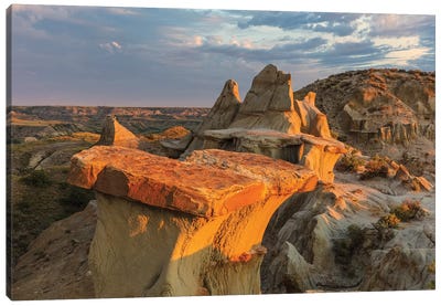 Sculpted badlands formations at first light in Theodore Roosevelt National Park, North Dakota, USA Canvas Art Print - Chuck Haney