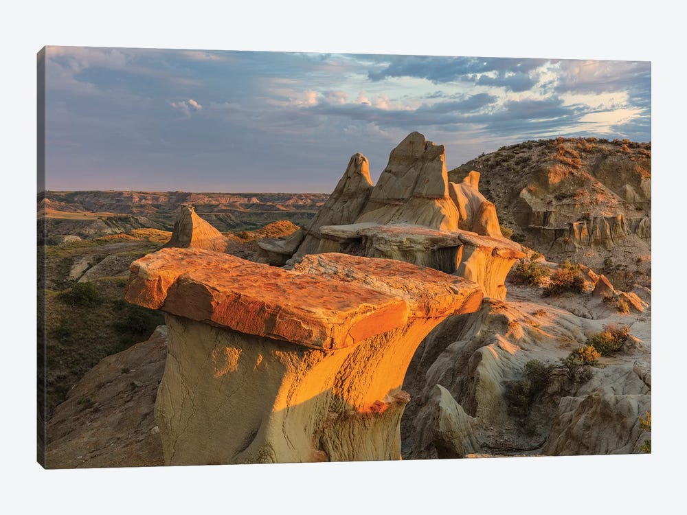 Sculpted badlands formations at first light in Theodore Roosevelt National Park, North Dakota, USA by Chuck Haney 1-piece Art Print