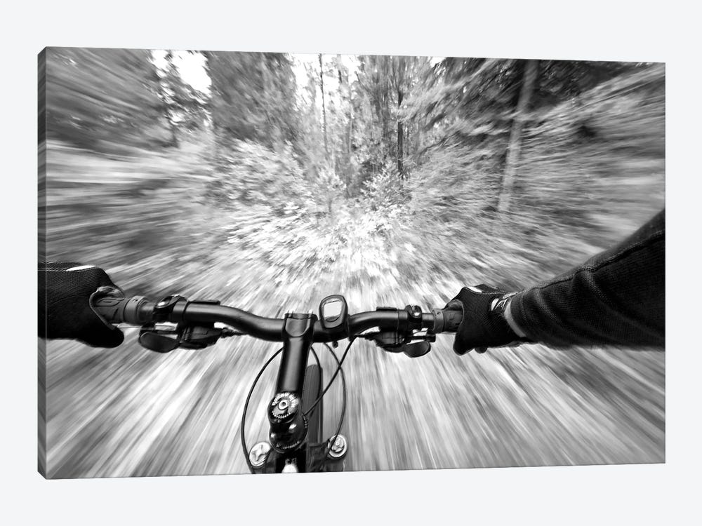 First Person Blurred Motion Mountain Biking View, West Glacier, Montana, USA by Chuck Haney 1-piece Canvas Print