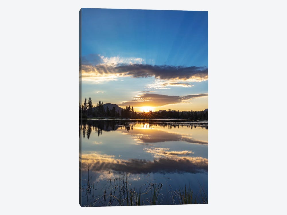 Sunrise clouds reflecting into Sprague Lake in Rocky Mountain National Park, Colorado, USA by Chuck Haney 1-piece Canvas Wall Art