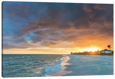 Sunset clouds over the Gulf of Mexico on Sanibel Island in Florida, USA Canvas Art Print - Chuck Haney