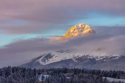 Clouds Envelope Crowsnest Mountain At Crowsnest Pass, Alberta, Canada by Chuck Haney framed canvas print