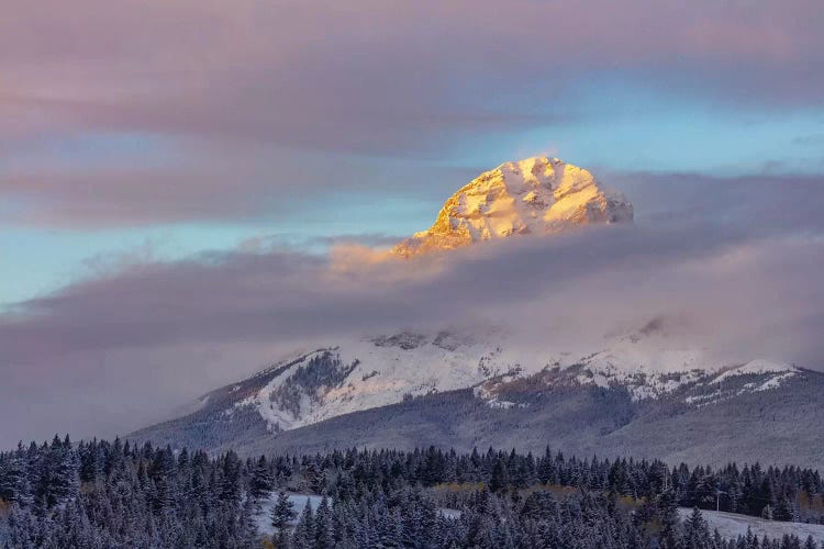 Clouds Envelope Crowsnest Mountain At Crowsnest Pass, Alberta, Canada