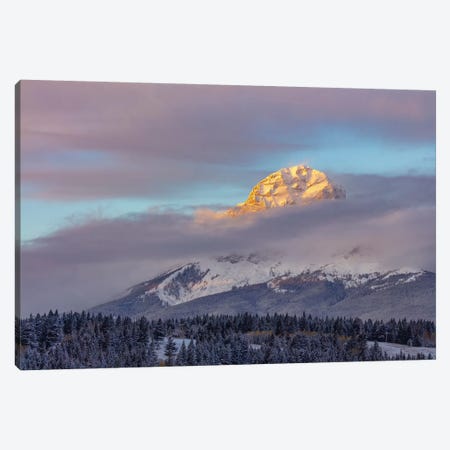 Clouds Envelope Crowsnest Mountain At Crowsnest Pass, Alberta, Canada Canvas Print #UCK98} by Chuck Haney Art Print