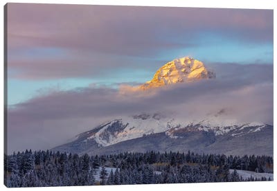Clouds Envelope Crowsnest Mountain At Crowsnest Pass, Alberta, Canada Canvas Art Print - Chuck Haney