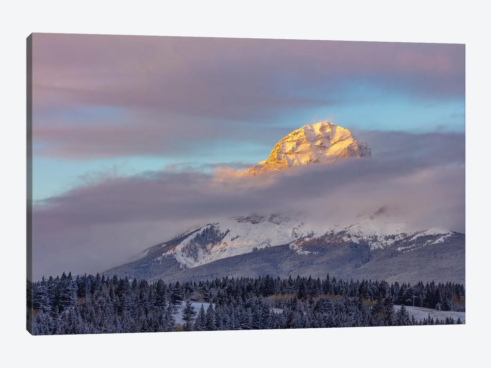 Clouds Envelope Crowsnest Mountain At Crowsnest Pass, Alberta, Canada by Chuck Haney 1-piece Canvas Print