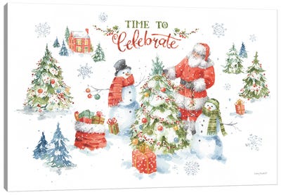 Welcoming Santa I Canvas Art Print - Christmas Trees & Wreath Art