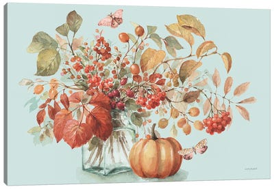 Autumn In Nature I On Aqua Canvas Art Print - Pumpkins