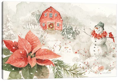 Poinsettia Village I Canvas Art Print - Snowman Art
