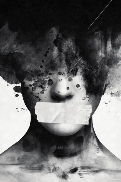 Black & White Digital Art: Freedom Of Speech by Underdott Art