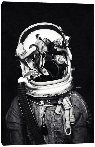 Astronauts And Flowers Canvas Art Print - Space Fiction Art