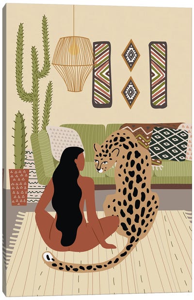Just A Girl And Her Leopard Canvas Art Print - Mezay Ugbo