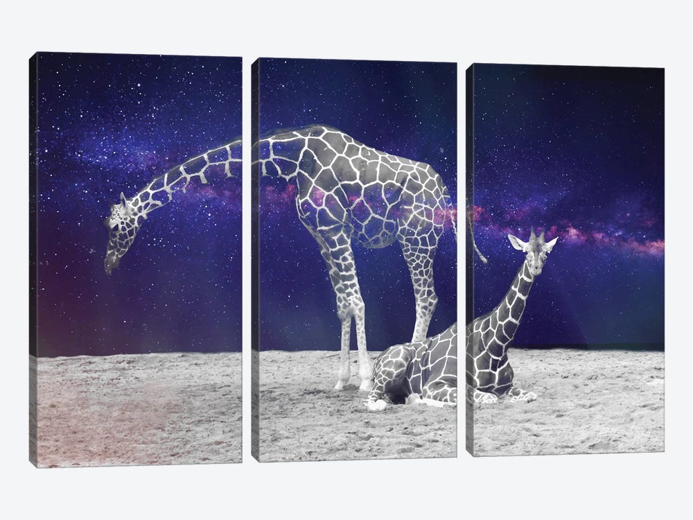 Giraffes On The Moon by 83 Oranges 3-piece Canvas Art