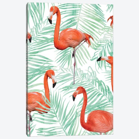 Flamingo And Mint Palm Canvas Print #UMA1325} by 83 Oranges Art Print