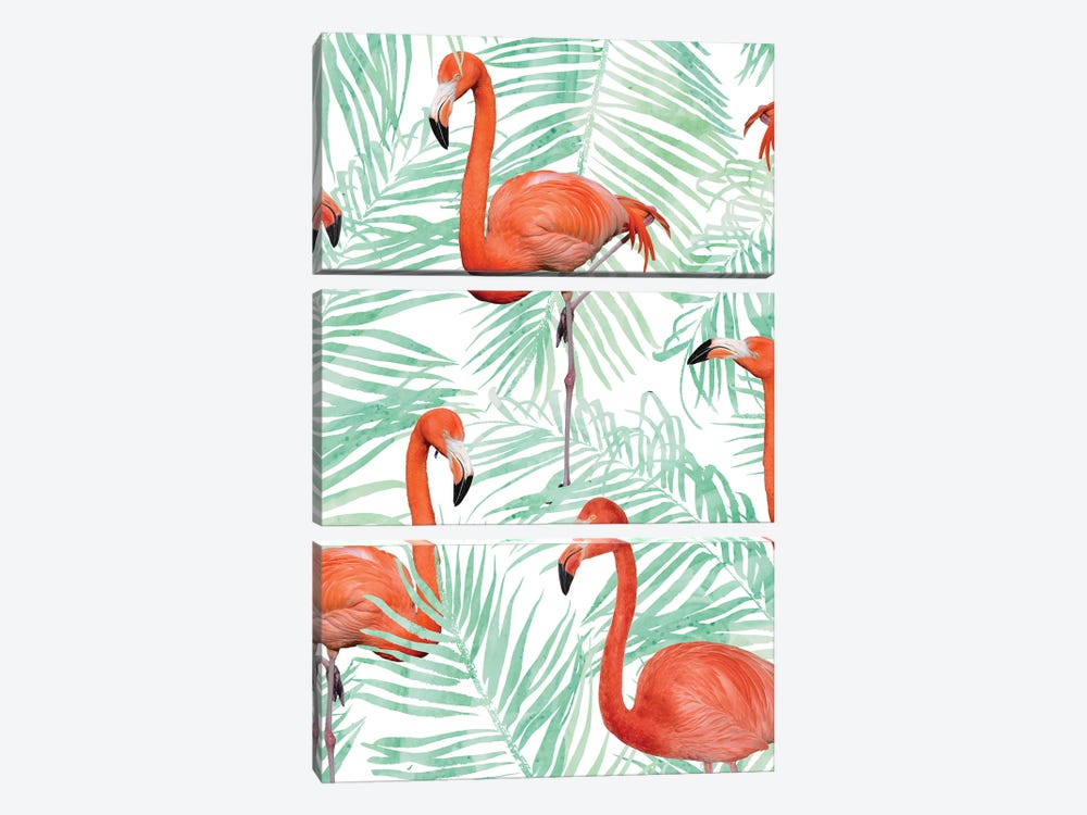 Flamingo And Mint Palm by 83 Oranges 3-piece Canvas Print