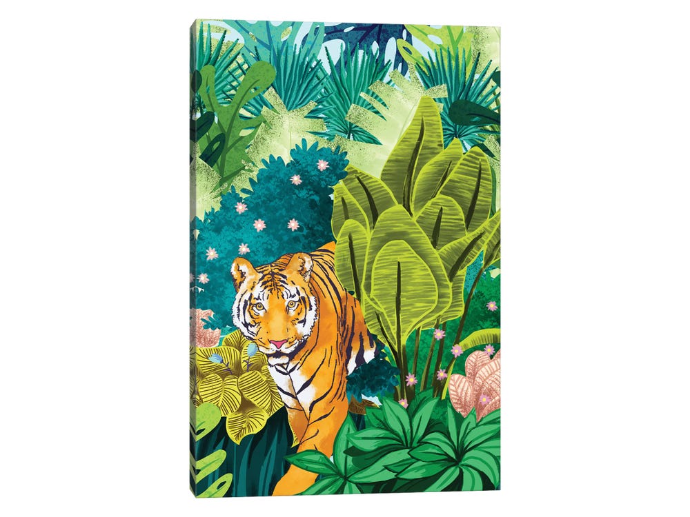 Framed Canvas Art - Jungle Tiger by 83 Oranges ( Animals > Wildlife > Wild Cats > Tigers art) - 40x26 in