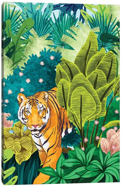 Jungle Tiger Canvas Art Print - Tropical Leaf Art