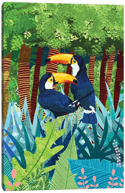 Tucans Canvas Art Print - Tropical Leaf Art
