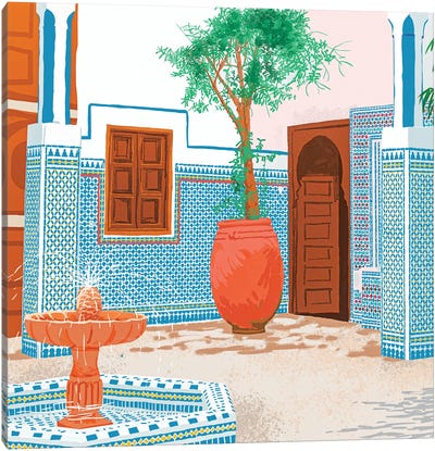 Moroccan Villa Canvas Art Print - Fountain Art