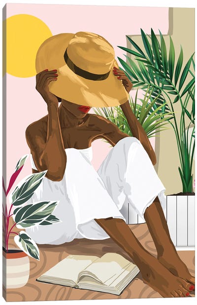 Summer Reading Canvas Art Print - Hat Art