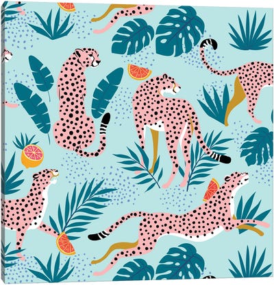 Cheetahs In The Grapefruit Grove Canvas Art Print - Animal Patterns