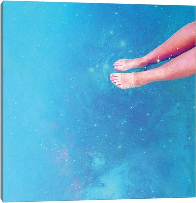 Retro Space Swim Canvas Art Print - Pantone Living Coral 2019