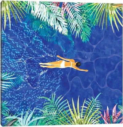 Tropical Jungle Pool Canvas Art Print - Leaf Art