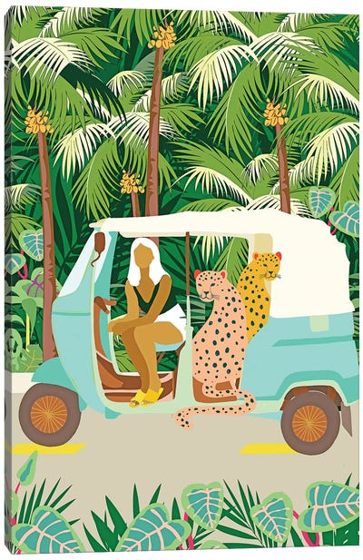 Rikshaw Ride With Javan Leopards In Bali Canvas Art Print - Indonesia Art
