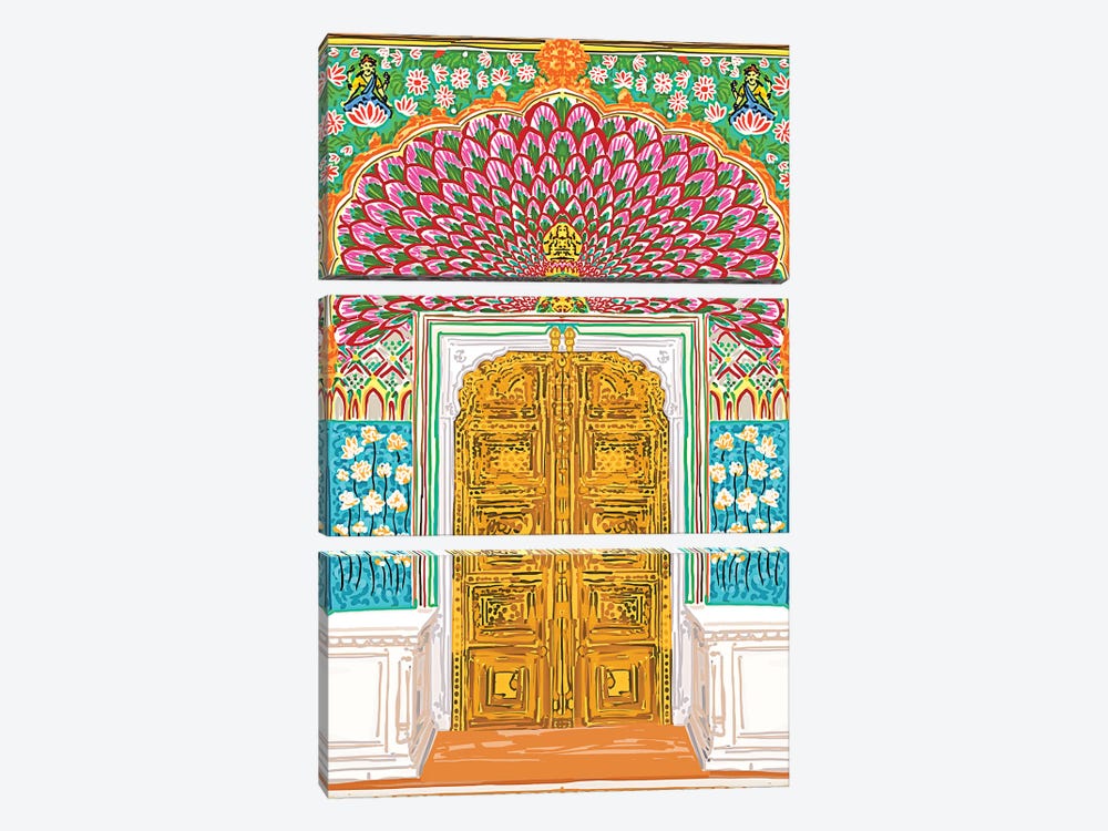 Jaipur Palace Front Entrance Door by 83 Oranges 3-piece Canvas Print