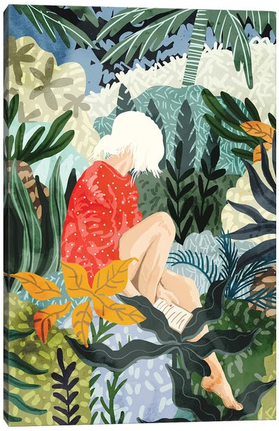 The Distracted Reader Canvas Art Print - Blue Tropics
