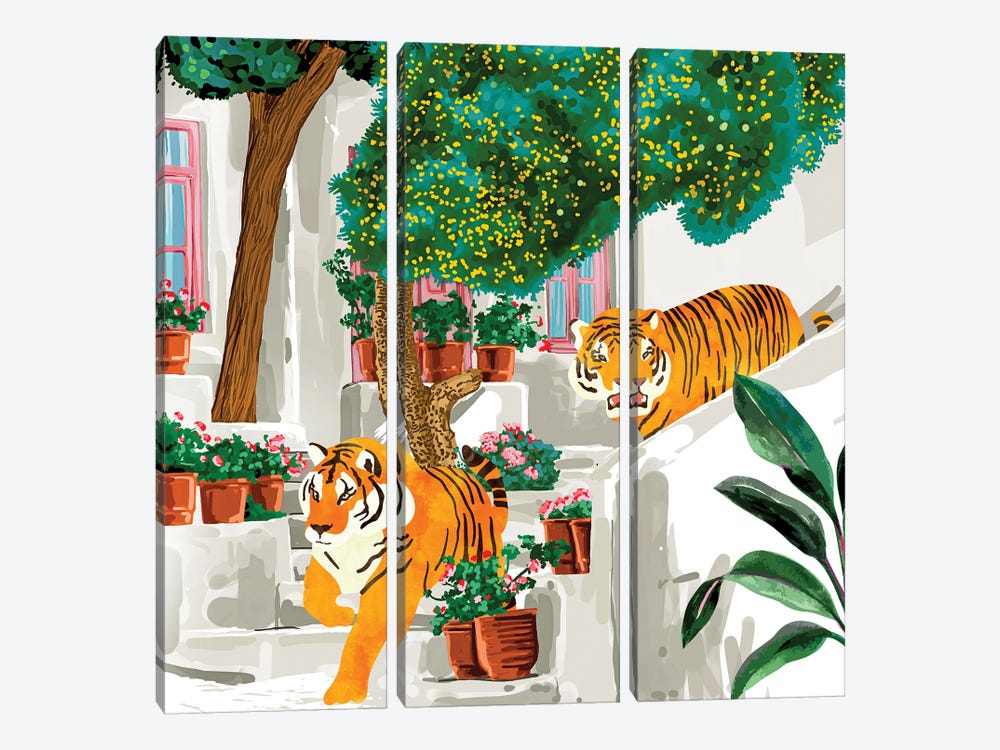Tigers in Greece by 83 Oranges 3-piece Canvas Art Print