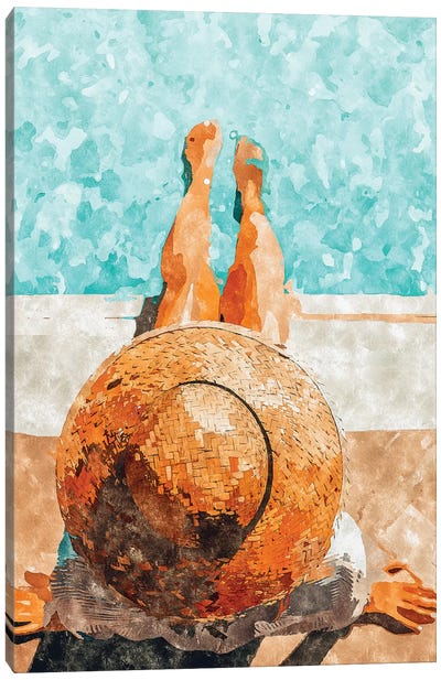 By The Pool All Day Canvas Art Print - Pantone Living Coral 2019