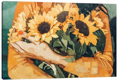 Holding Sunflowers Canvas Art Print - 83 Oranges