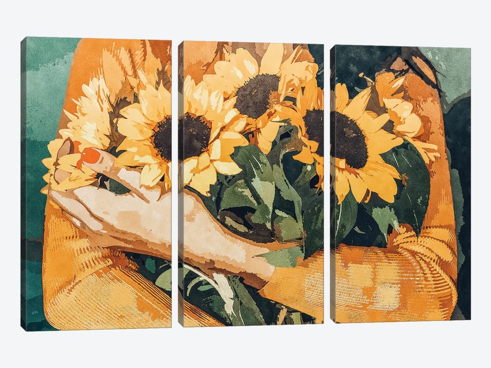 Holding Sunflowers by 83 Oranges 3-piece Canvas Wall Art