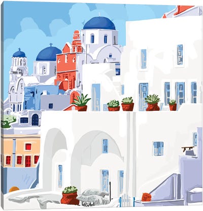 The Santorini Vacay Canvas Art Print - Churches & Places of Worship